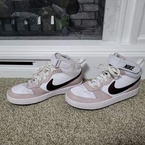 Nike Big Girls Court Borough Mid 2 Casual High-Top Sneakers White & Pink Sz 6.5Y